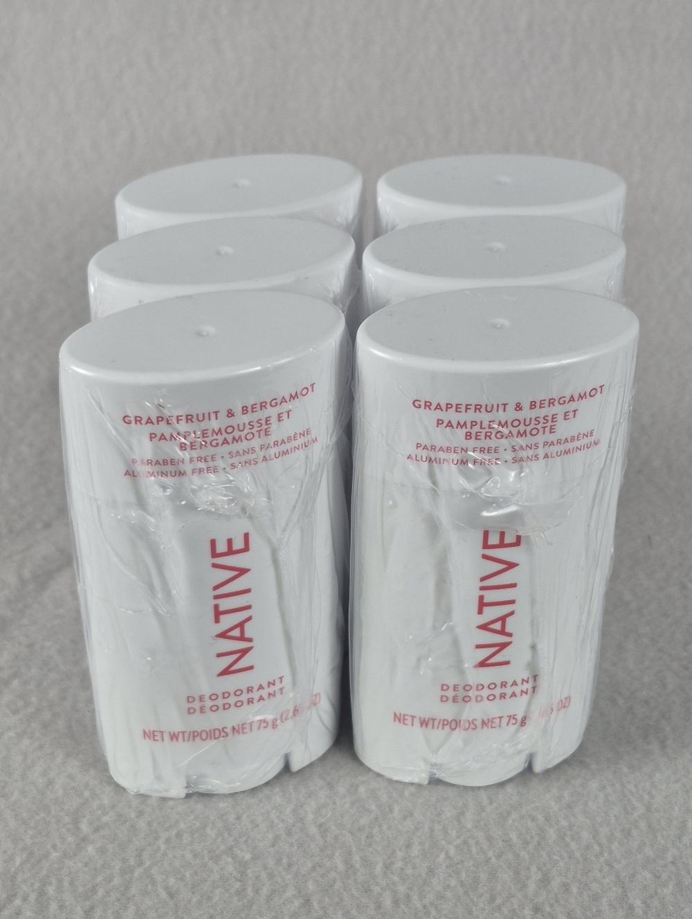 Native Grapefruit & Bergamot Natural Deodorant, 75g, Paraben-Free, Set of 6
